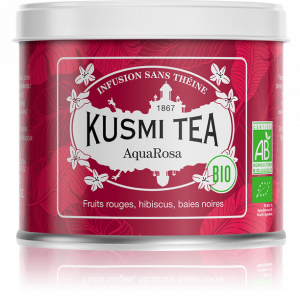 AquaRosa Bio boite, sachets et infusion glacéeKusmi, AquaRosa Bio boite, sachets et infusion glacée