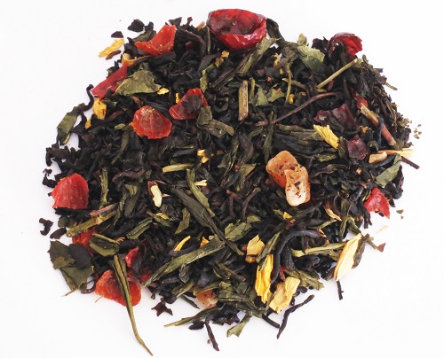 Thé du Pavillon, thé vert et thé noir parfumé, en vrac