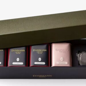 Coffret Jardin Exotique, 4 thés verts + 1 boule à théDAMMANN, coffret exotique, 4 thés + 1 boule à thé.