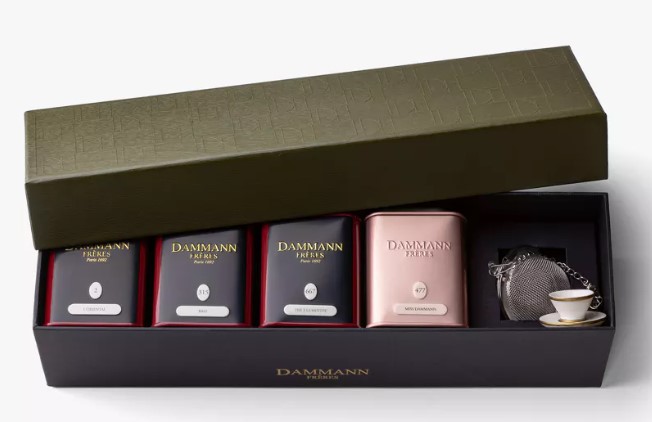DAMMANN, coffret exotique, 4 thés + 1 boule à thé.