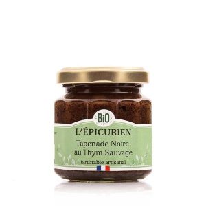 Tapenade Noire au Thym Sauvage, tartinable BioL'ÉPICURIEN, Tapenade Noire au Thym Bio, tartinable artisanal