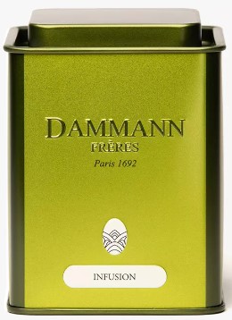 DAMMANN, Boite verte vide avec inscription infusion