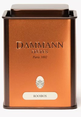 DAMMANN, Boite orange vide avec inscription rooibos