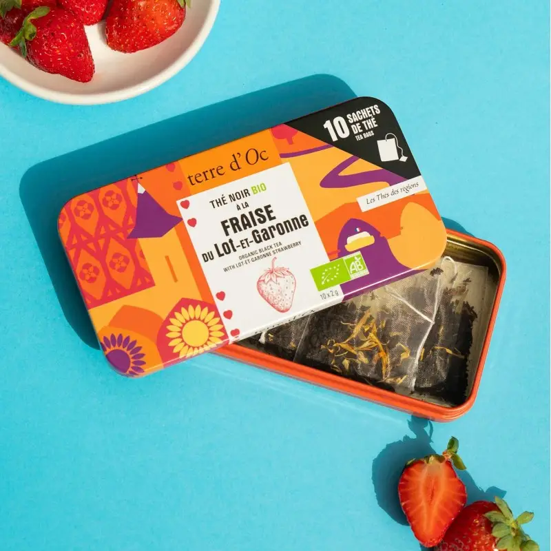 Fraise, thé noir Bio boite de 10 sachets – Image 2