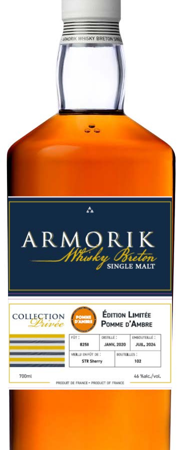 Armorik 4 ans whisky single cask bio, édition limitée Pomme d'Ambre