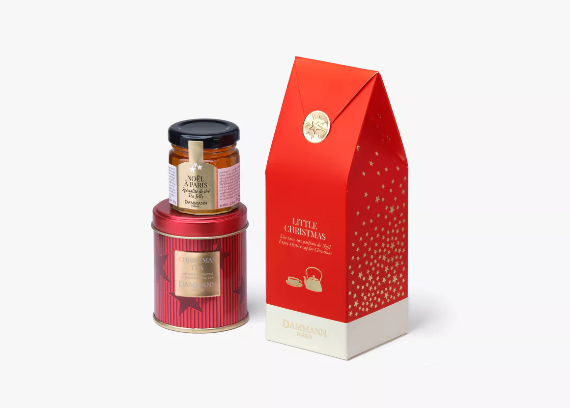 Pochette comprenant une boite de thé + confiture de thé Dammann
