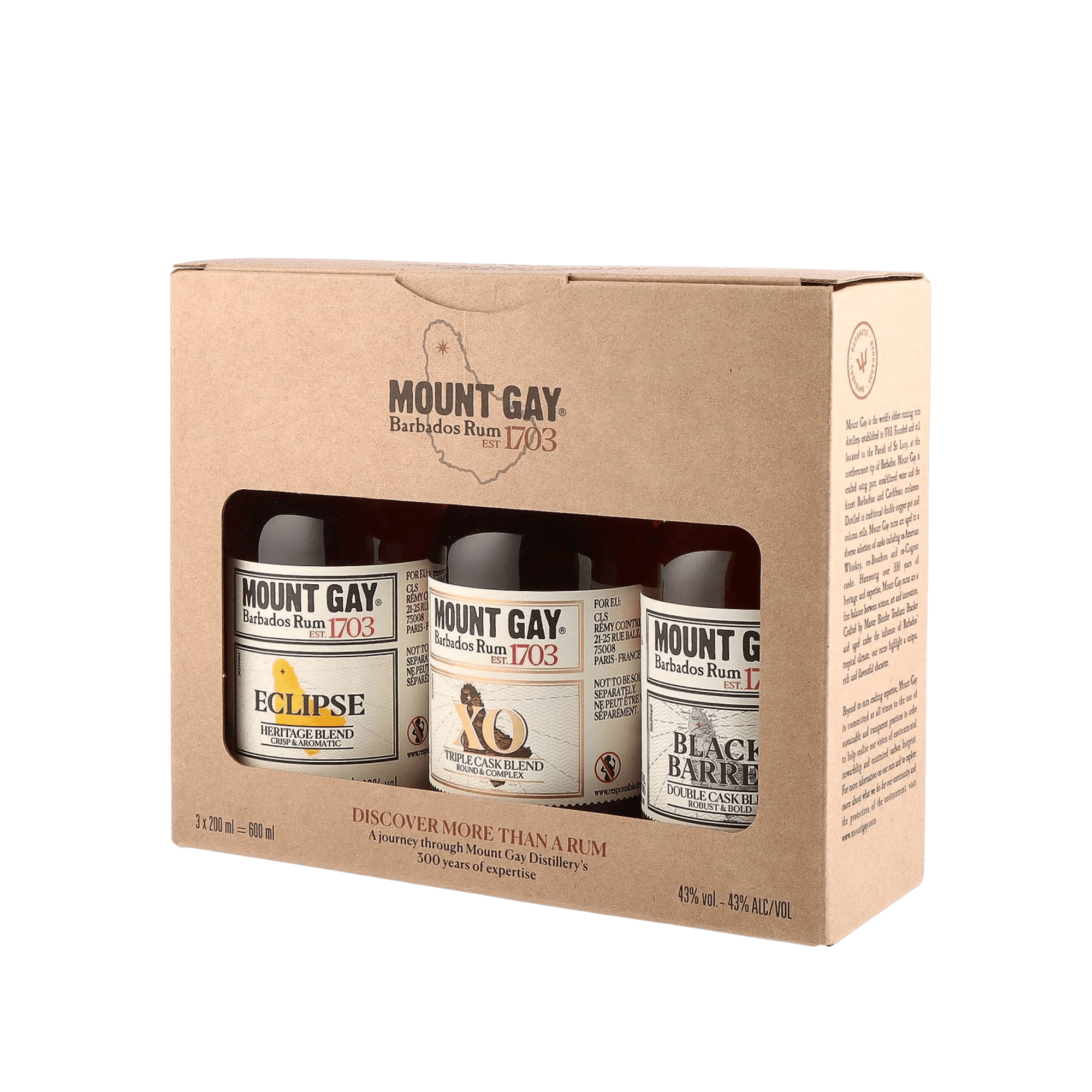 Mount Gay pack discovery rhums 3 boutielles 20 cl
