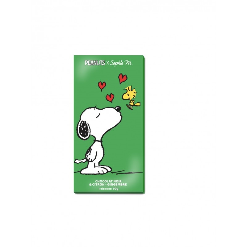 Peanuts Love, tablette chocolat noir citron et gingembre, 70g