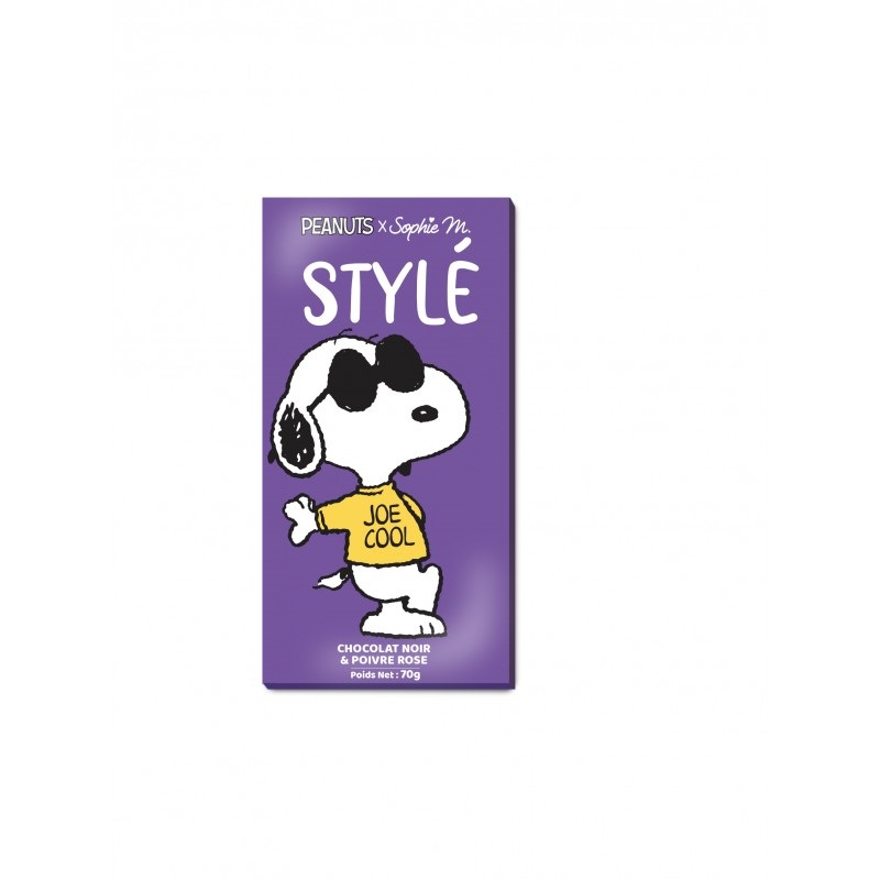 Peanuts Stylé, tablette chocolat noir et poivre rose, 70g